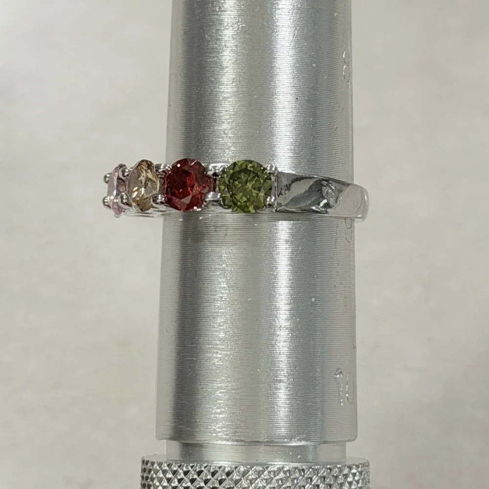 925 Sterling Silver Band Ring - Pink, Champagne, Red, Olive, White Size 9
